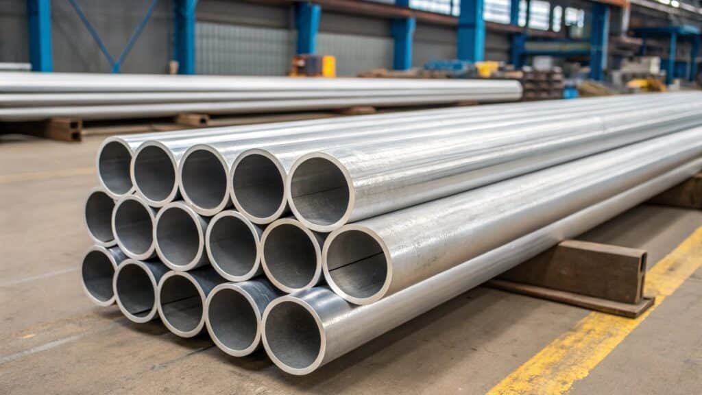 alt with keywords: various applications of 6061 aluminum pipe, such as railings, frames, and fluid systems